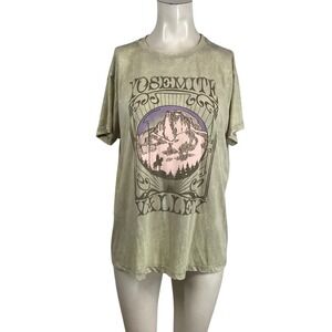 Doe Yosemite Valley Graphic T-Shirt Womens Large Tan Mineral Wash National Park